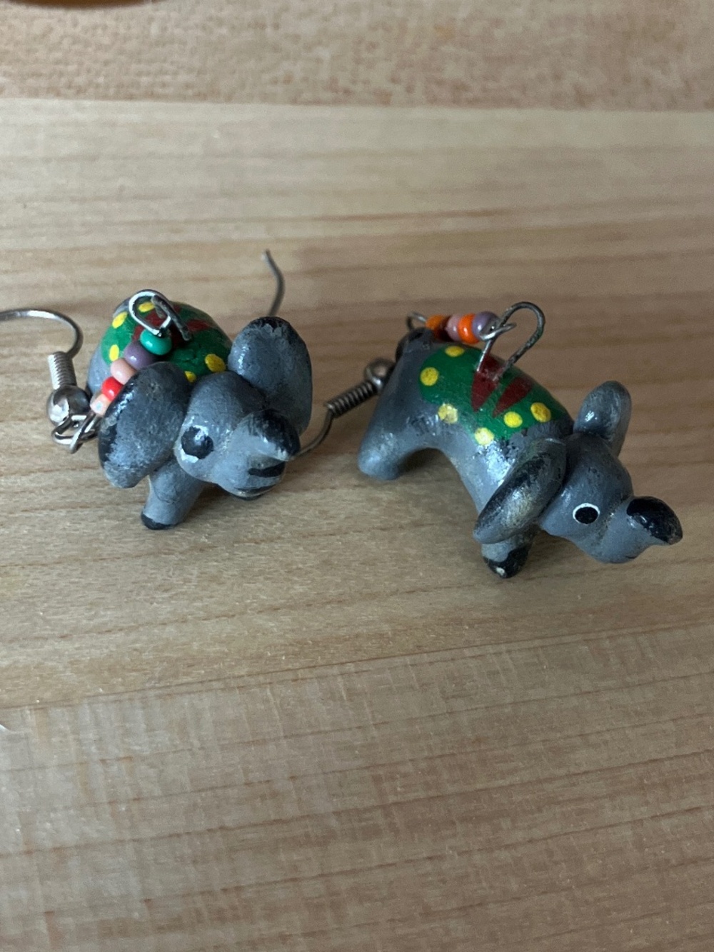 Hand Painted Mexican Folk Art Alebrije Elephant Earrings AS IS